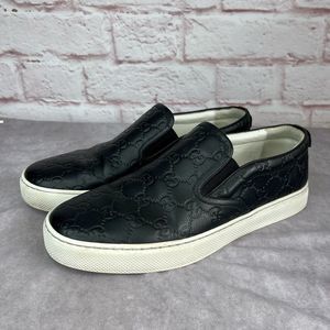 Gucci Embossed Leather Web Mens Slip On Shoes 8